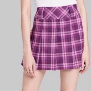 wild fable Check Pattern Pleated Mini Skirt, Women's XS polyester Beige type Vintage Second Hand